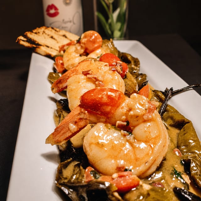 Sautéed Long Hot Peppers with Shrimp.